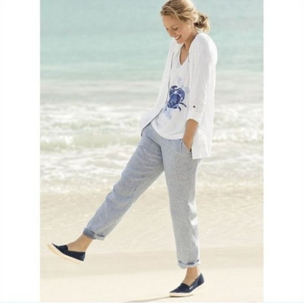 J Jill white black linen stripe pants size 14